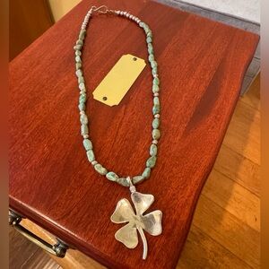 VTG Sterling Turquoise Necklace with Removable Lucky Charm Shamrock Pendant